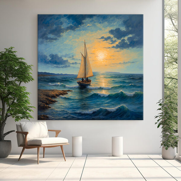 Schilderij van een zeilboot in de oceaan Schilderij van een zeilboot in de oceaan