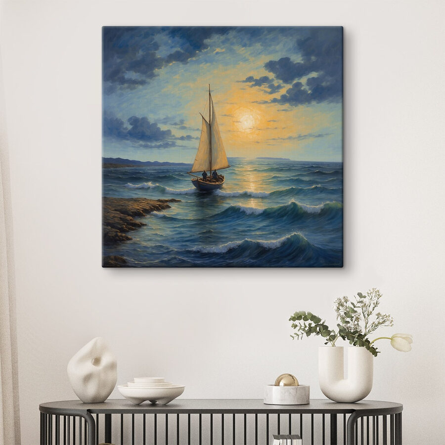 Schilderij van een zeilboot in de oceaan Schilderij van een zeilboot in de oceaan
