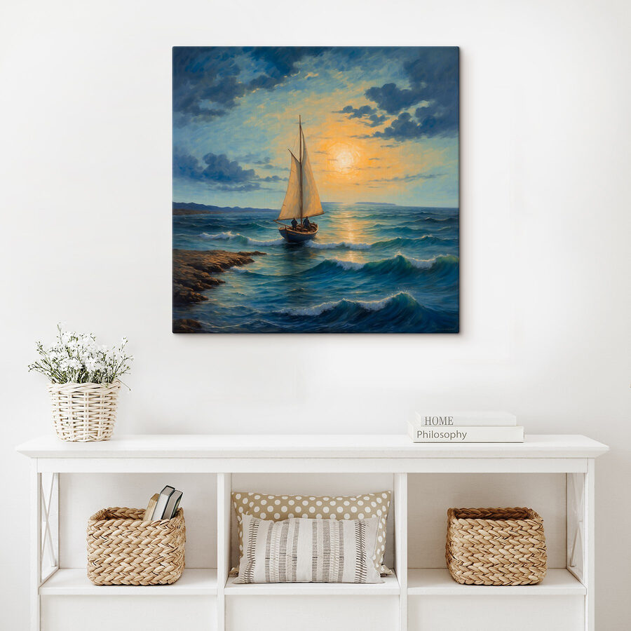 Schilderij van een zeilboot in de oceaan Schilderij van een zeilboot in de oceaan