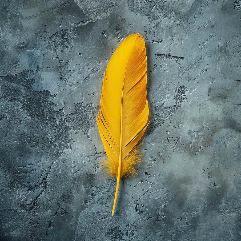 Yellow feather on a grey surface Yellow feather on a grey surface