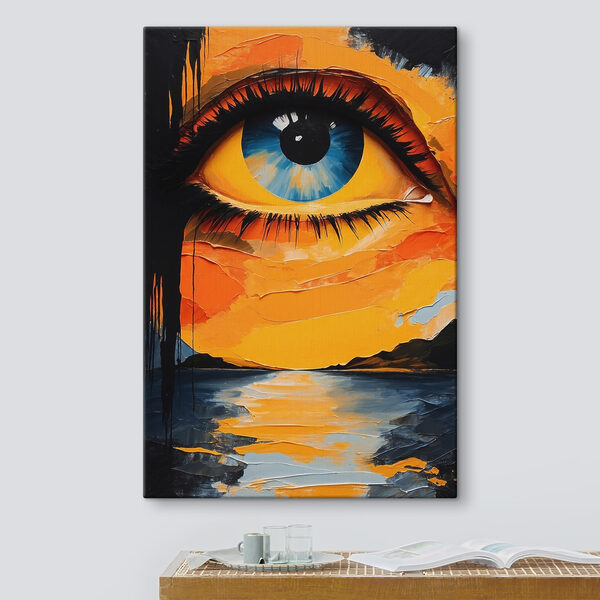 Schilderij van een oog en een zonsondergang Schilderij van een oog en een zonsondergang