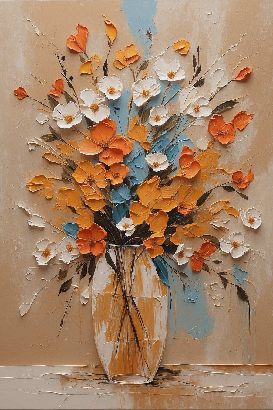 Schilderij van bloemen in een vaas