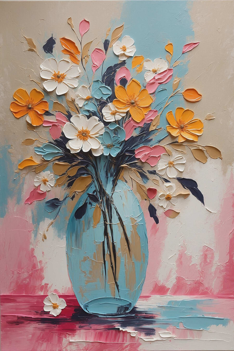 Schilderij van bloemen in een vaas