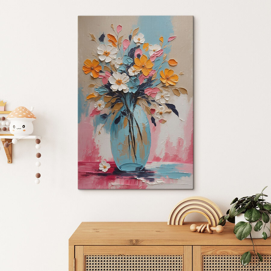 Schilderij van bloemen in een vaas