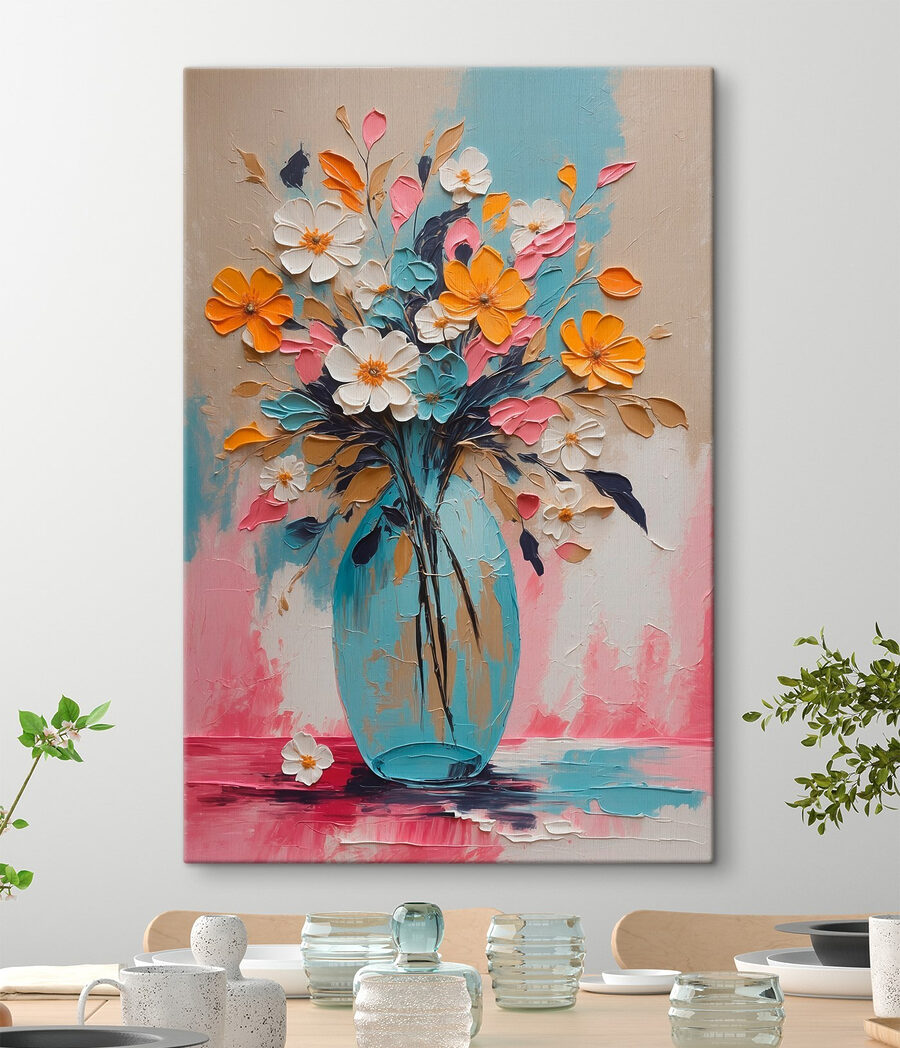 Schilderij van bloemen in een vaas