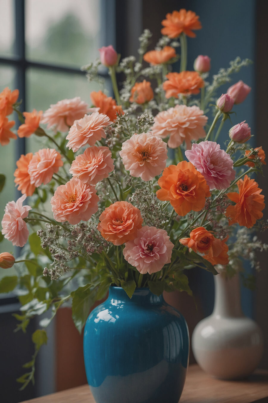 Vaas met bloemen voor een raam Vaas met bloemen voor een raam
