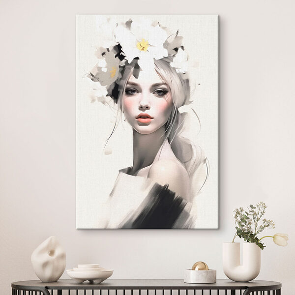 Vrouw met bloemen in haar haar Canvas Schilderijen Vrouw met bloemen in haar haar