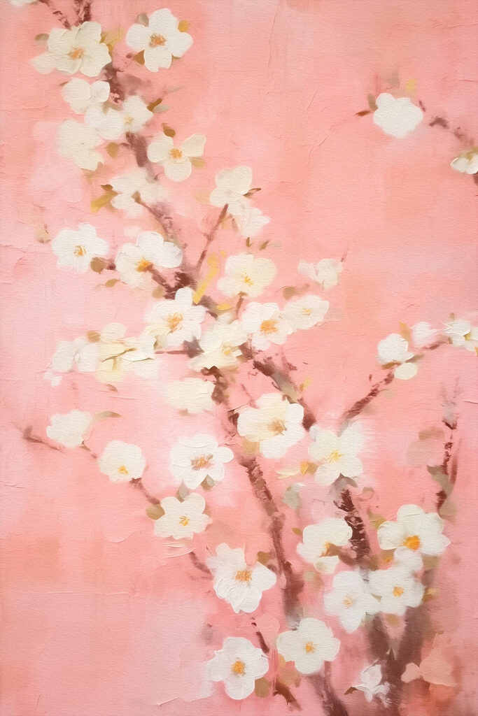 Painting of a branch with white flowers