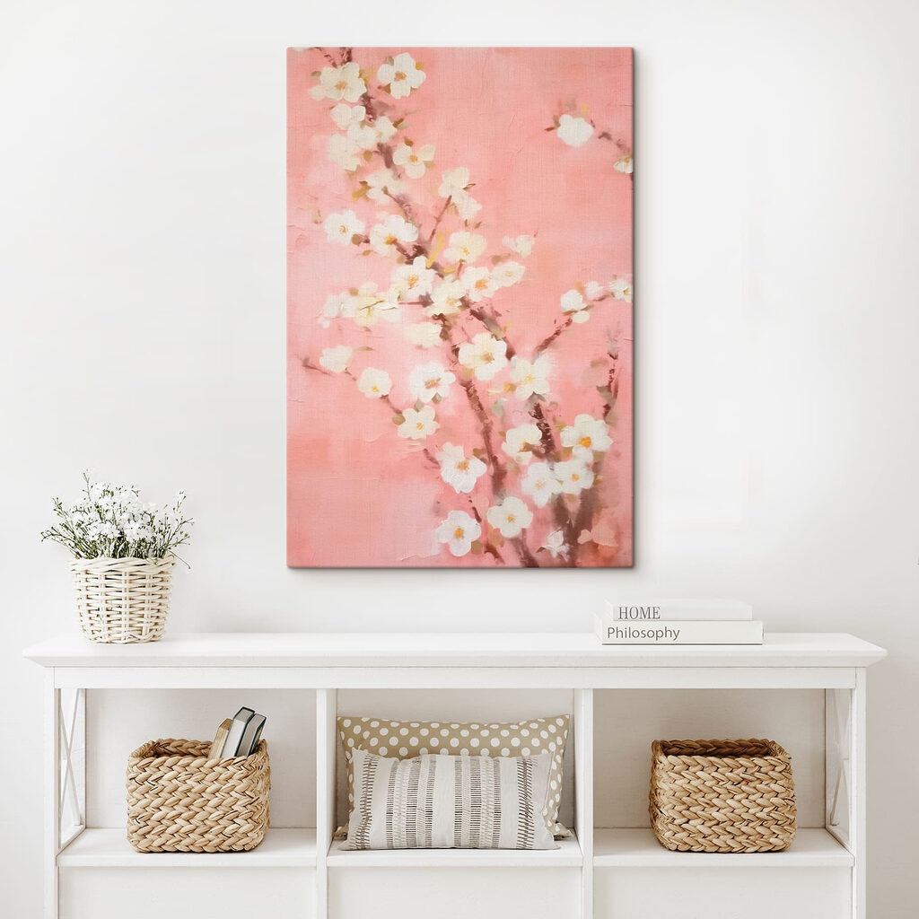 Painting of a branch with white flowers