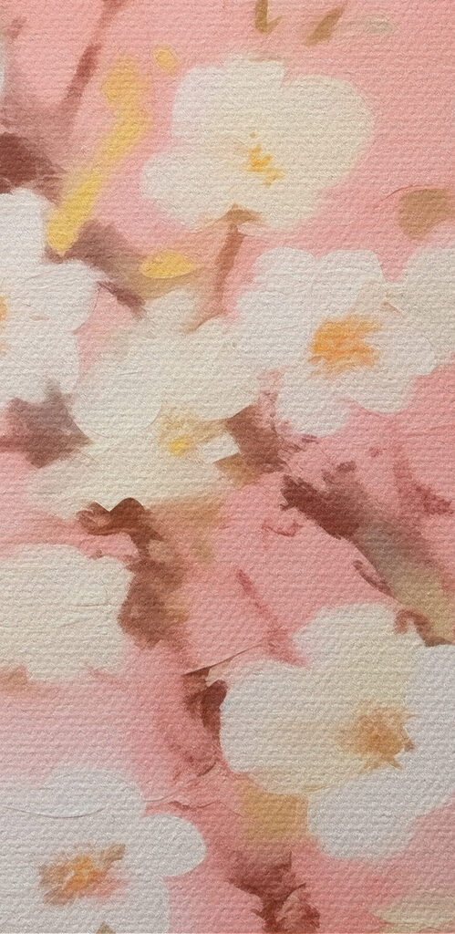 Painting of a branch with white flowers