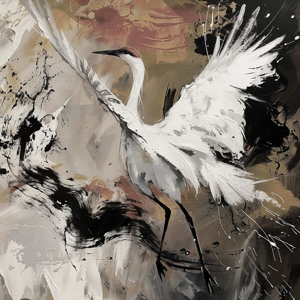 Schilderij van een witte kraanvogel Schilderij van een witte kraanvogel