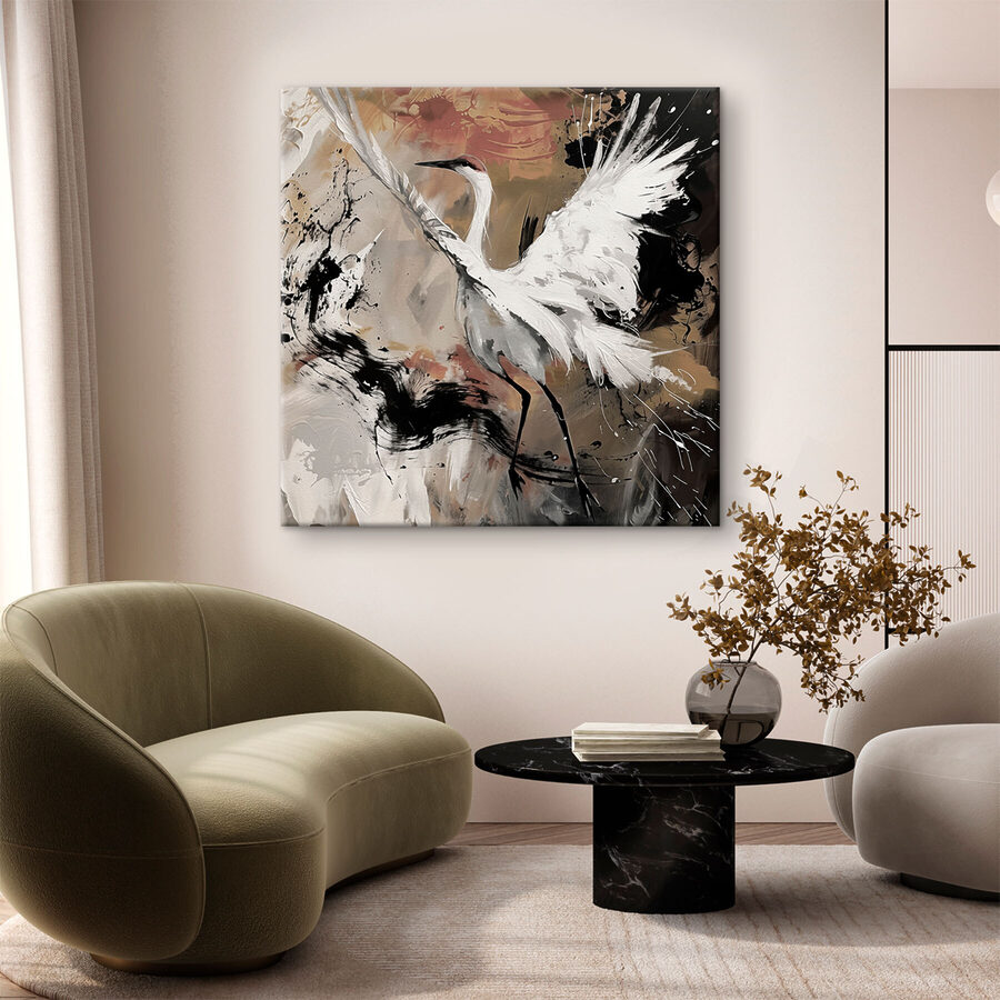 Schilderij van een witte kraanvogel