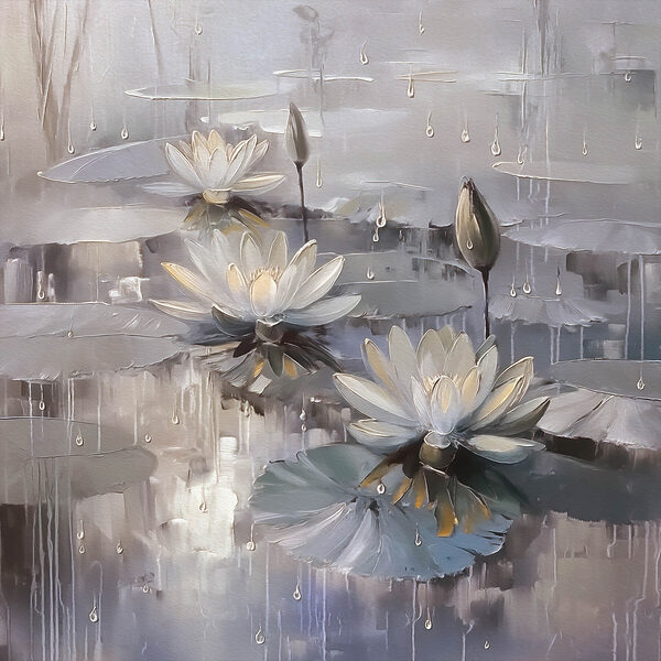 Schilderij van bloemen op een vijver Schilderij van bloemen op een vijver