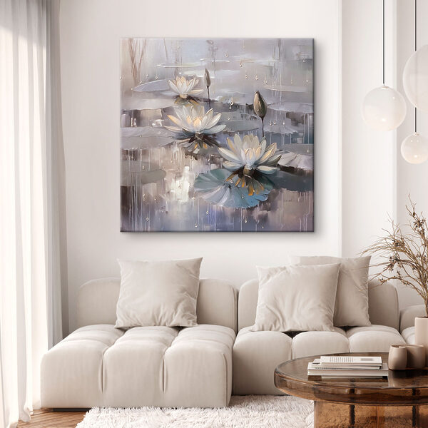 Schilderij van bloemen op een vijver Schilderij van bloemen op een vijver