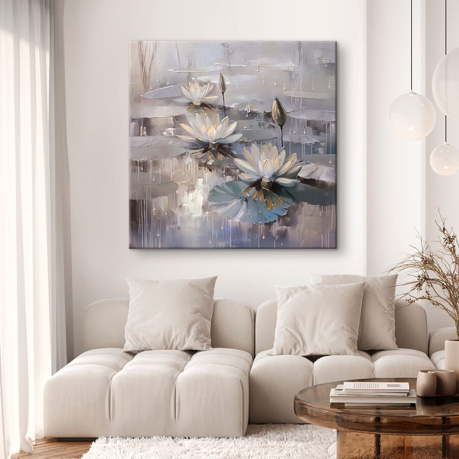 Schilderij van bloemen op een vijver Schilderij van bloemen op een vijver