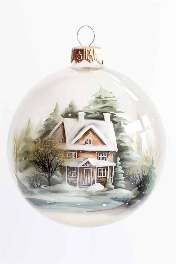 Glazen bol met een schilderij van een huis en bomen Glazen bol met een schilderij van een huis en bomen