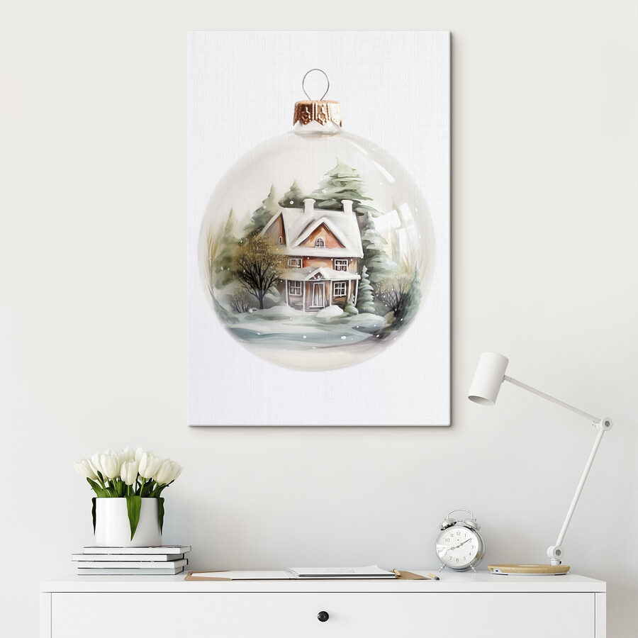 Glazen bol met een schilderij van een huis en bomen