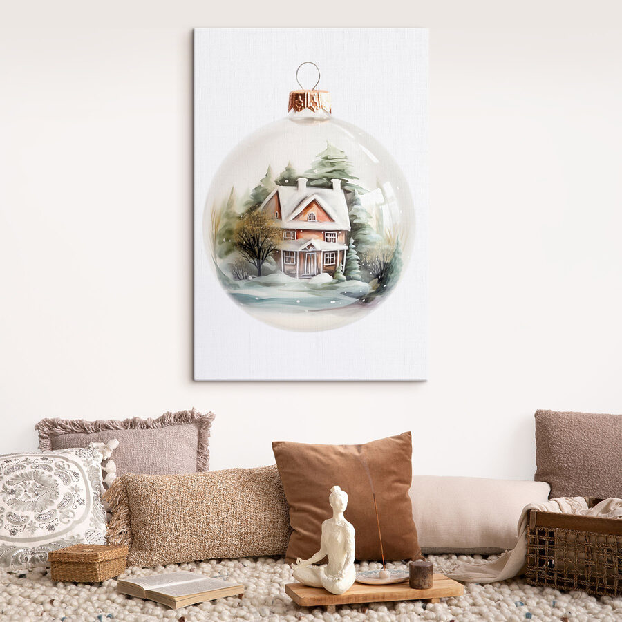 Glazen bol met een schilderij van een huis en bomen