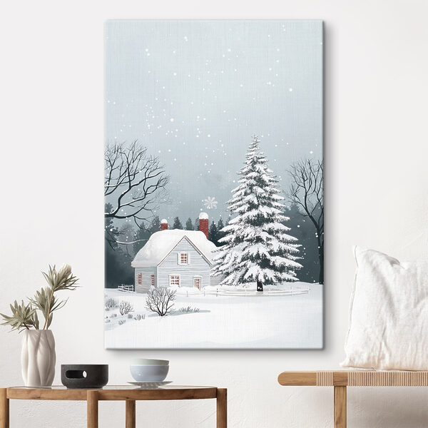 Huis met sneeuw op het dak en een boom in de sneeuw Huis met sneeuw op het dak en een boom in de sneeuw