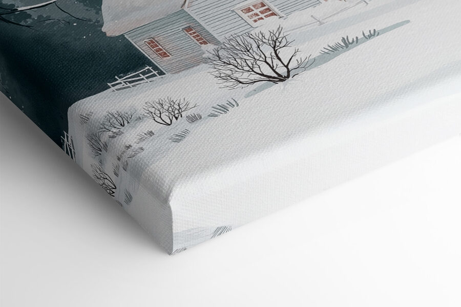 Huis met sneeuw op het dak en een boom in de sneeuw