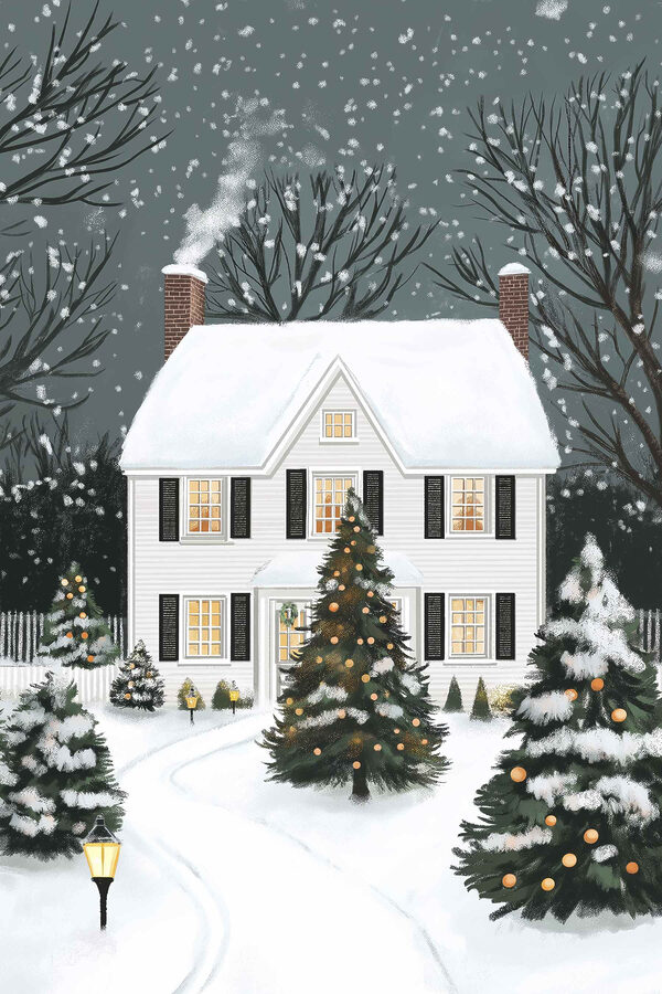 Huis met bomen en sneeuw Huis met bomen en sneeuw