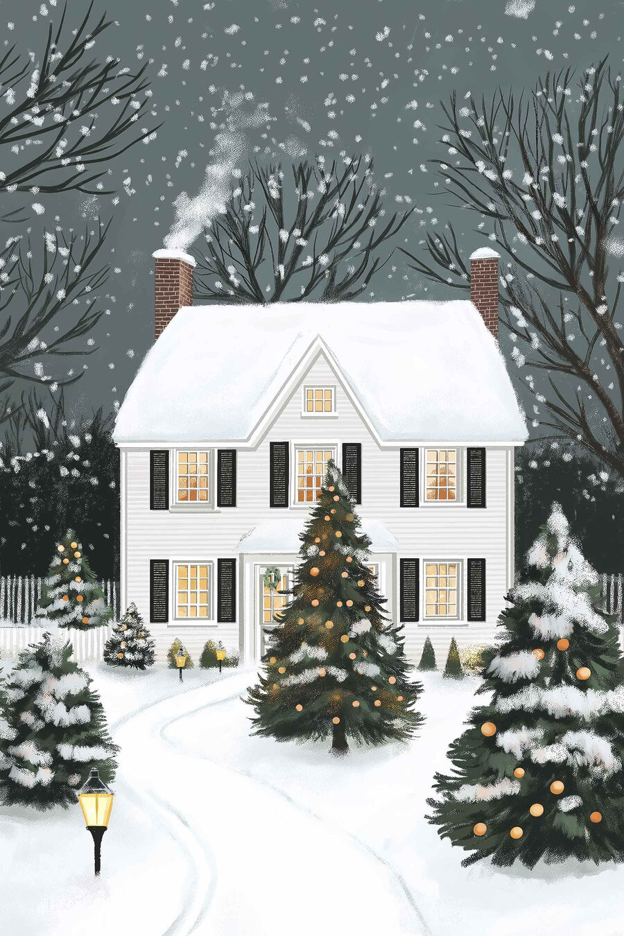 Huis met bomen en sneeuw Huis met bomen en sneeuw