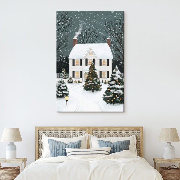 Huis met bomen en sneeuw Huis met bomen en sneeuw