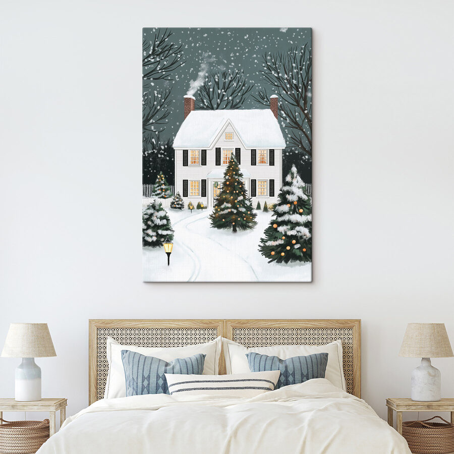 Huis met bomen en sneeuw Huis met bomen en sneeuw