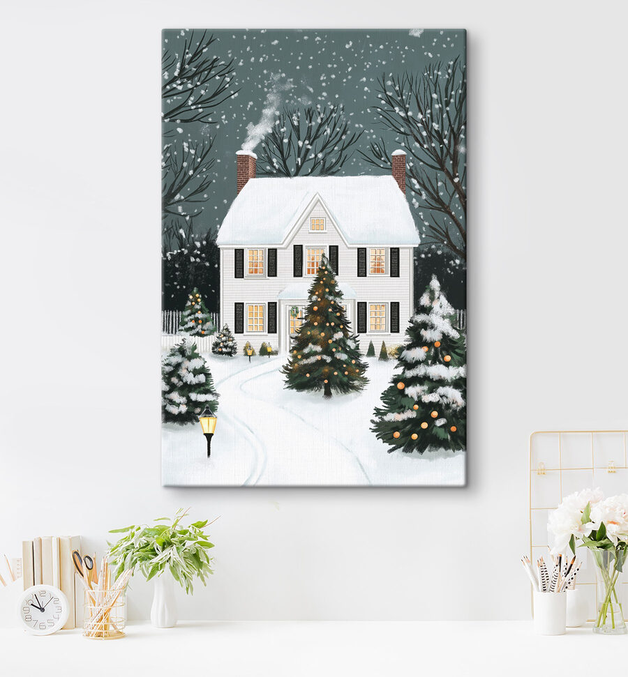 Huis met bomen en sneeuw Huis met bomen en sneeuw