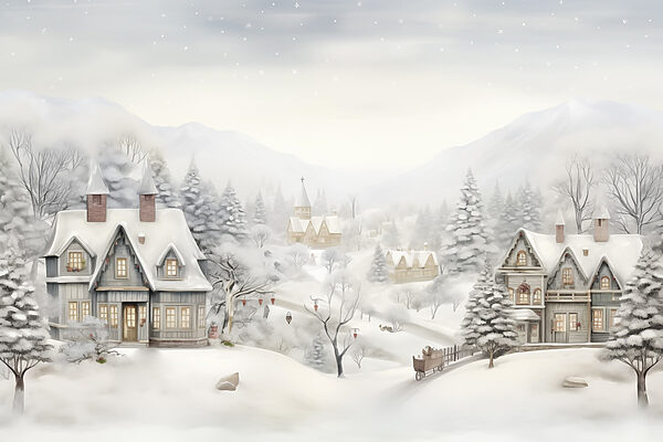 Snowy landscape with houses and trees