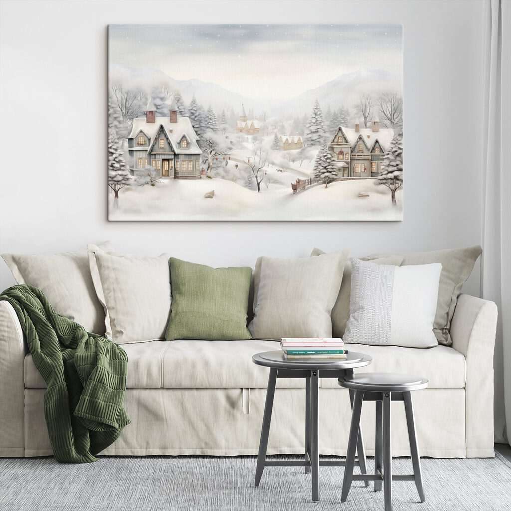 Snowy landscape with houses and trees