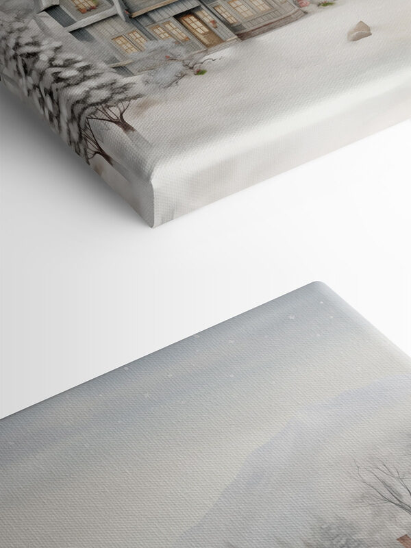 Snowy landscape with houses and trees