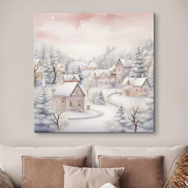 Schilderij van een besneeuwd dorp Schilderij van een besneeuwd dorp