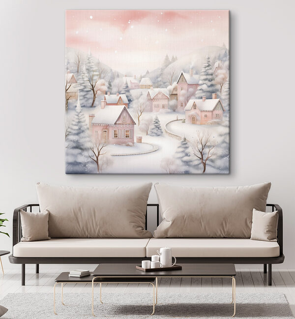 Schilderij van een besneeuwd dorp Schilderij van een besneeuwd dorp