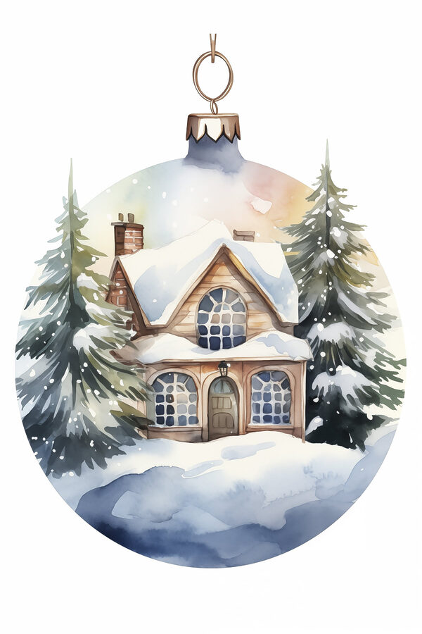 Aquarel van een huis in de sneeuw Aquarel van een huis in de sneeuw