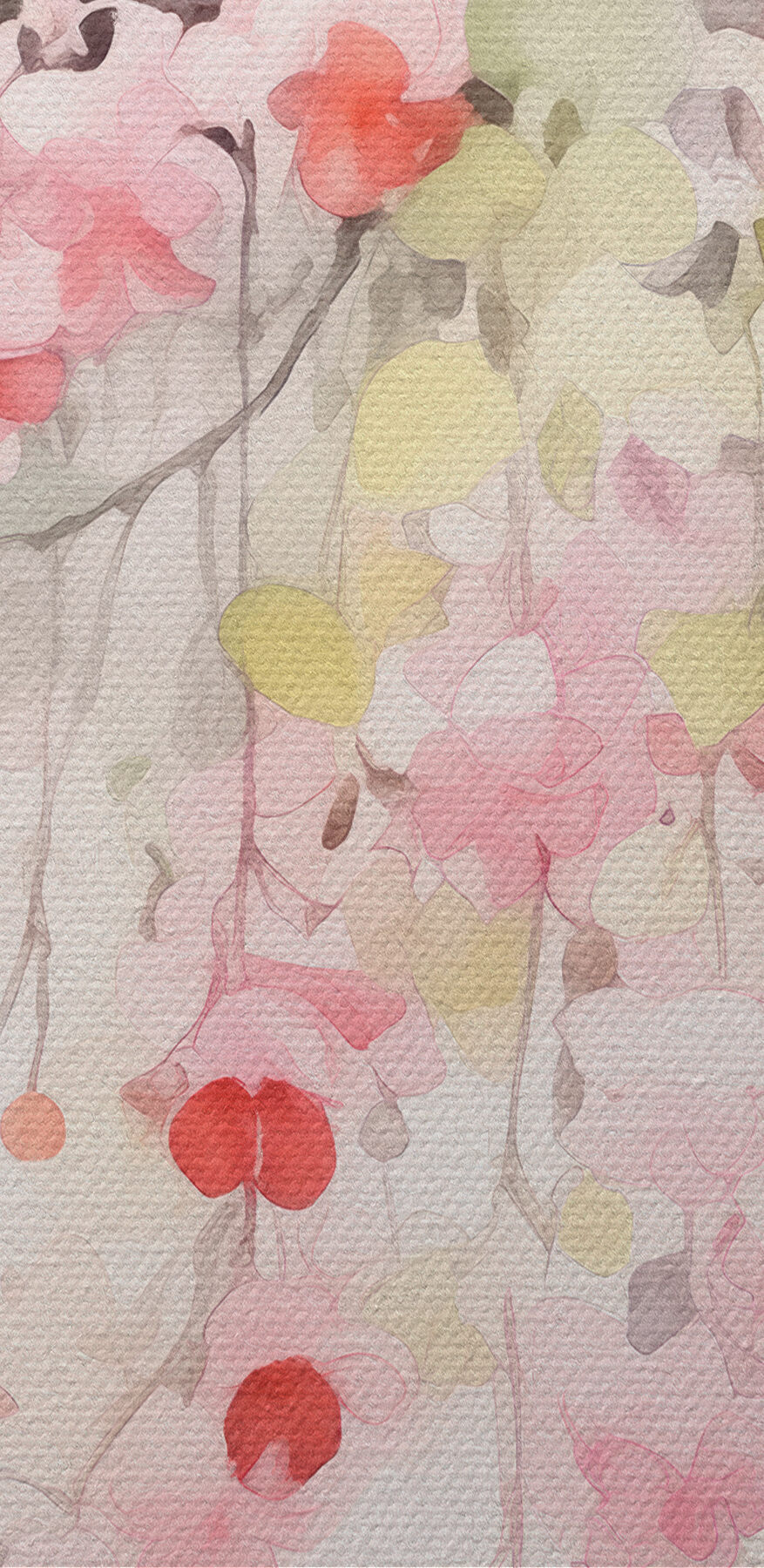 Aquarel van roze bloemen en groene bladeren