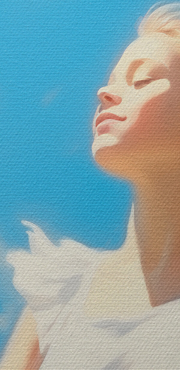 Vrouw in een witte jurk met haar armen in de lucht Vrouw in een witte jurk met haar armen in de lucht