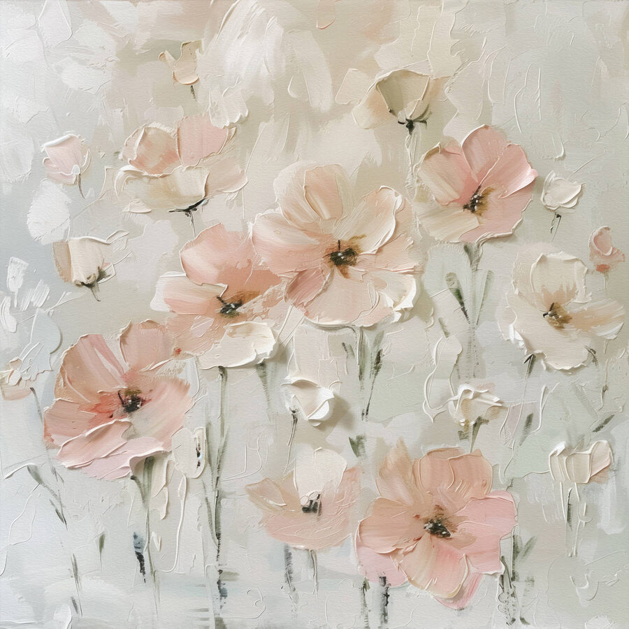 Schilderij van roze bloemen Schilderij van roze bloemen