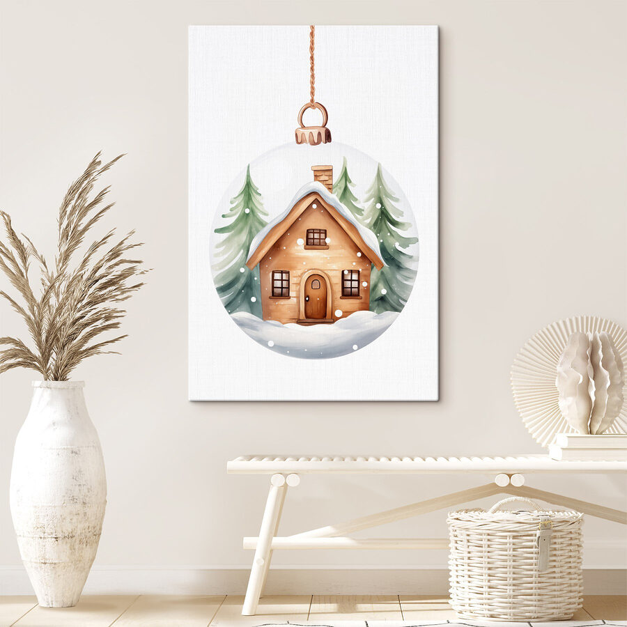 Glazen bol met een huis en bomen erin