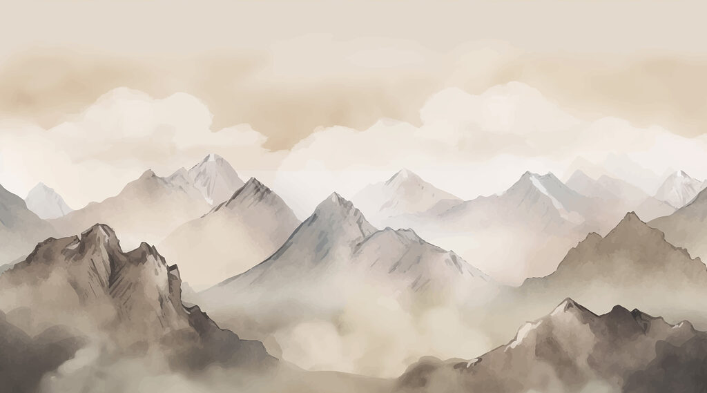 Schilderij van bergen en wolken Schilderij van bergen en wolken