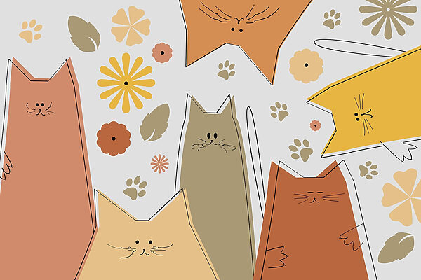 Groep katten en bloemen Groep katten en bloemen