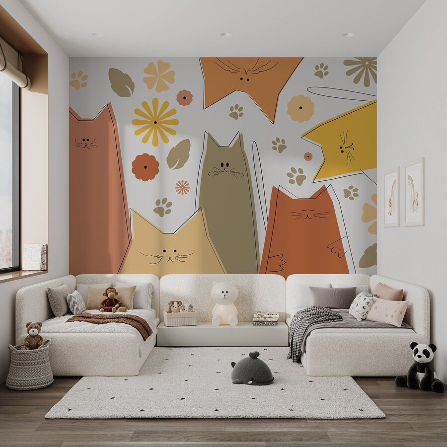 Groep katten en bloemen