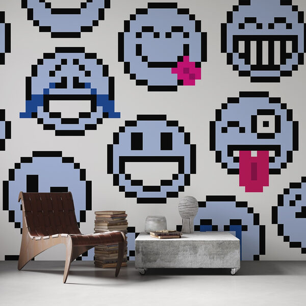 Naadloos patroon van blauwe smileygezichtjes Naadloos patroon van blauwe smileygezichtjes