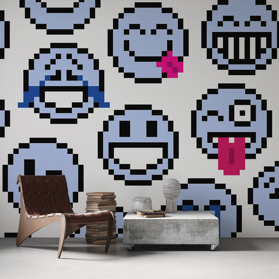 Naadloos patroon van blauwe smileygezichtjes