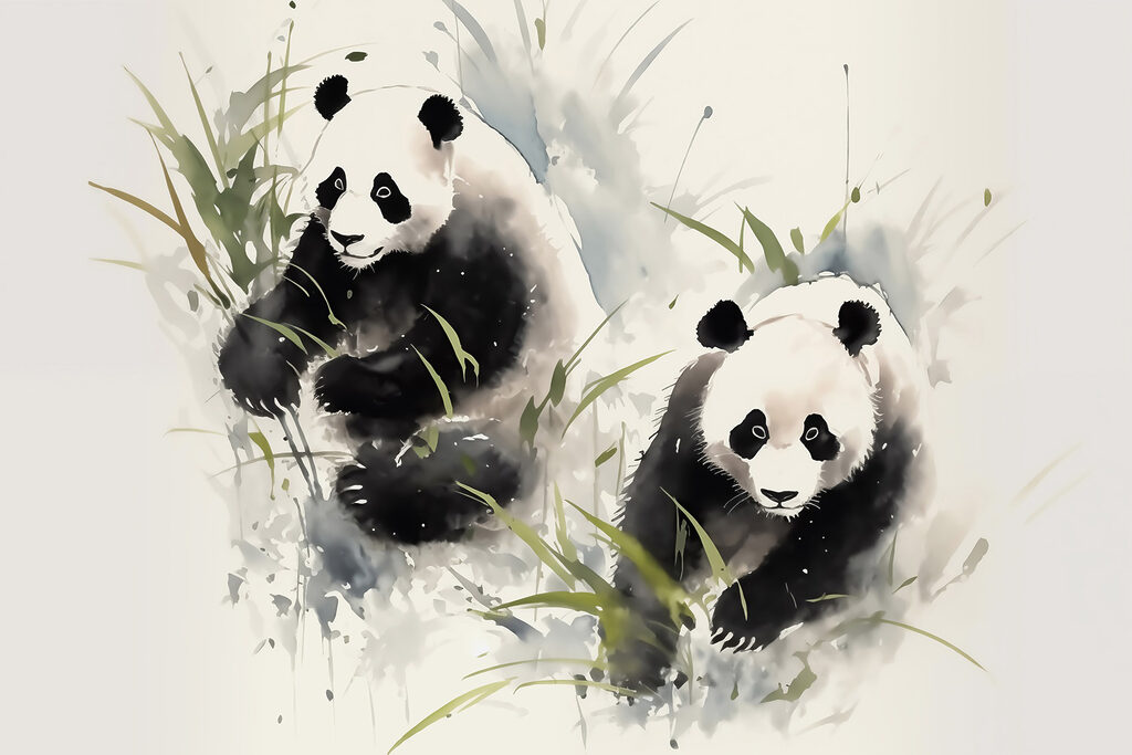 Panda's in gras Panda's in gras