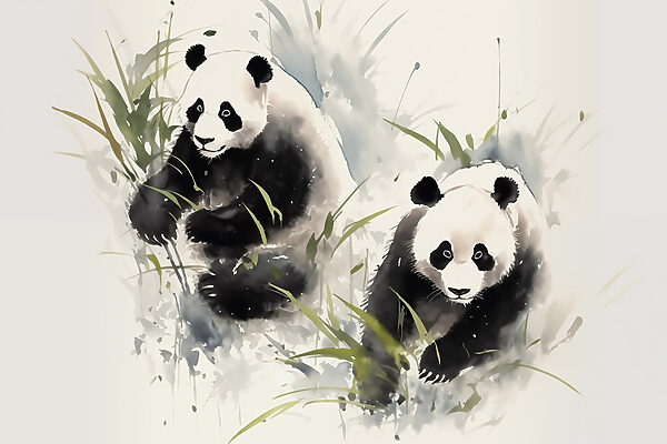 Panda's in gras Panda's in gras