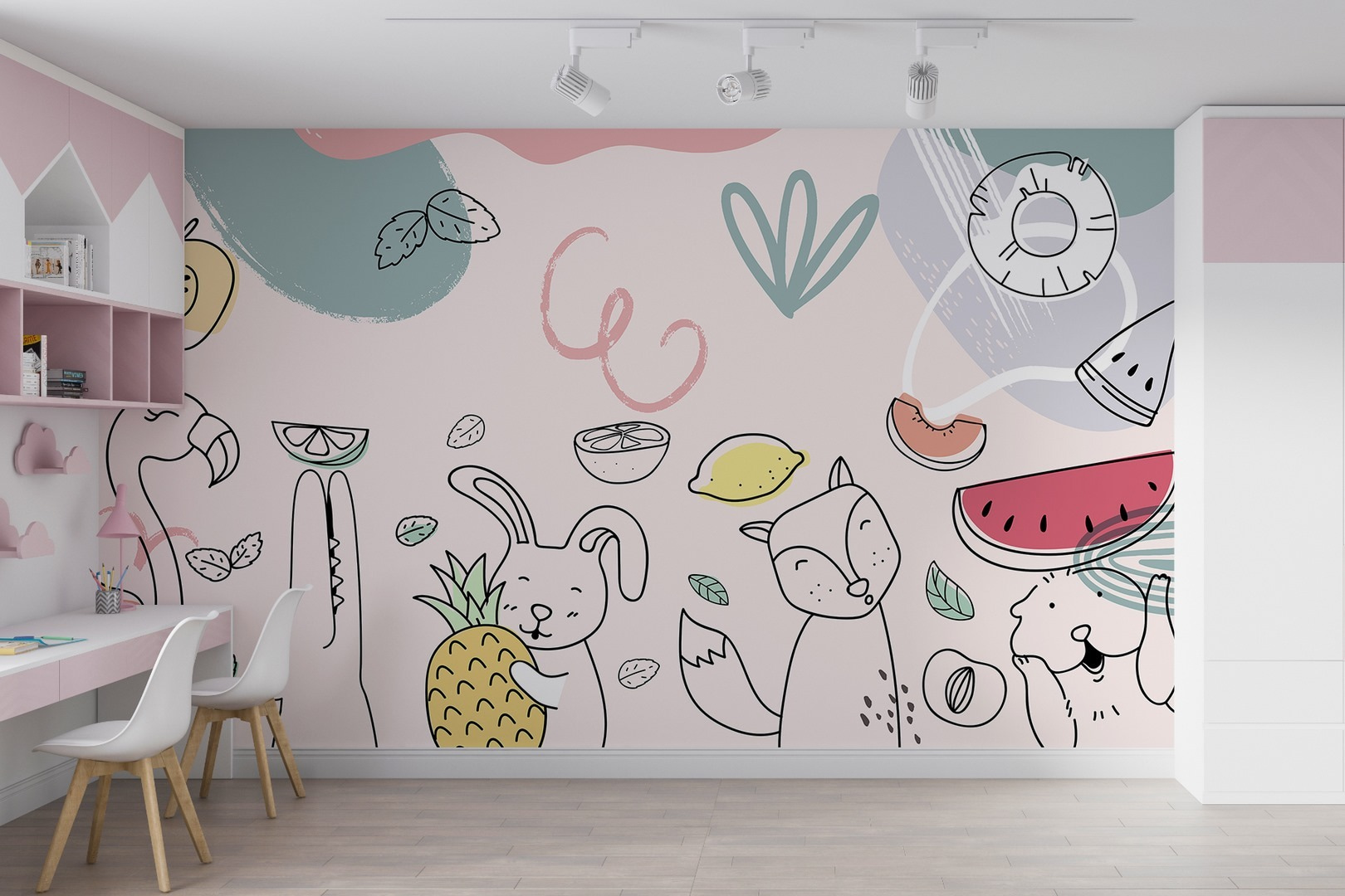 Cartoon animals holding fruits Cartoon animals holding fruits