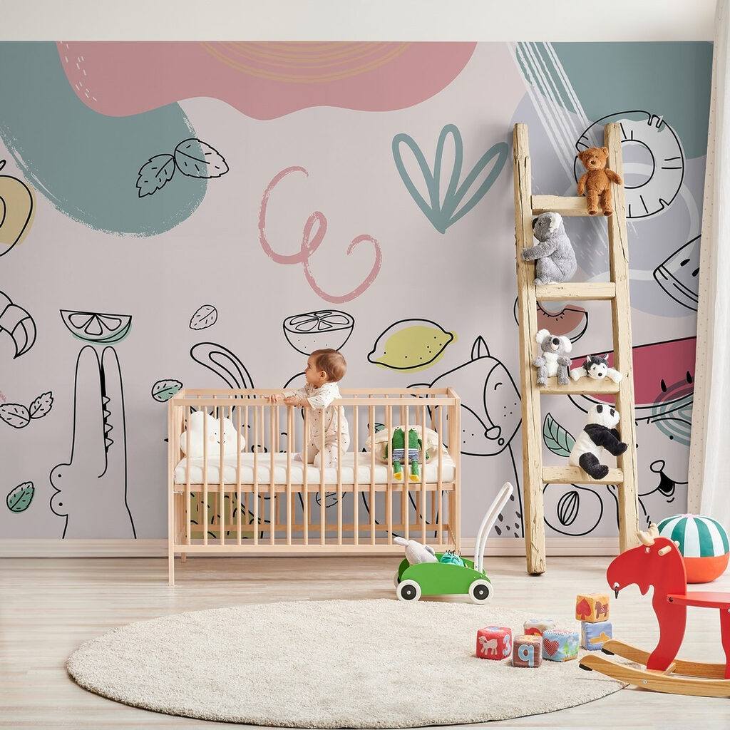 Cartoon animals holding fruits Cartoon animals holding fruits