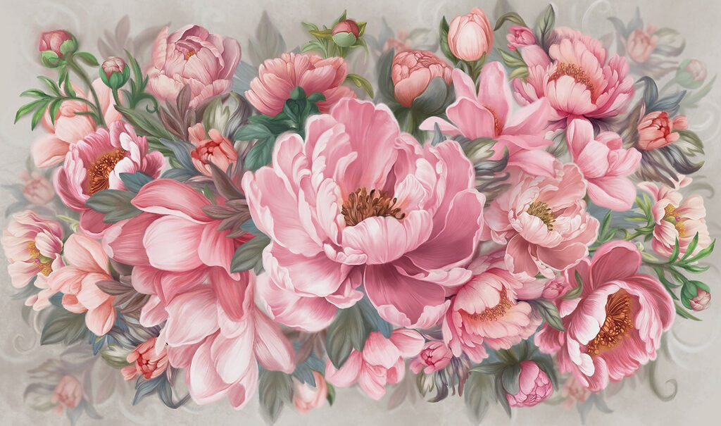 Schilderij van roze bloemen Schilderij van roze bloemen