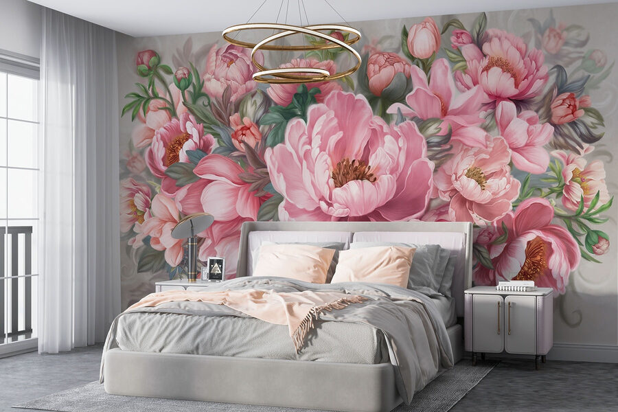 Schilderij van roze bloemen